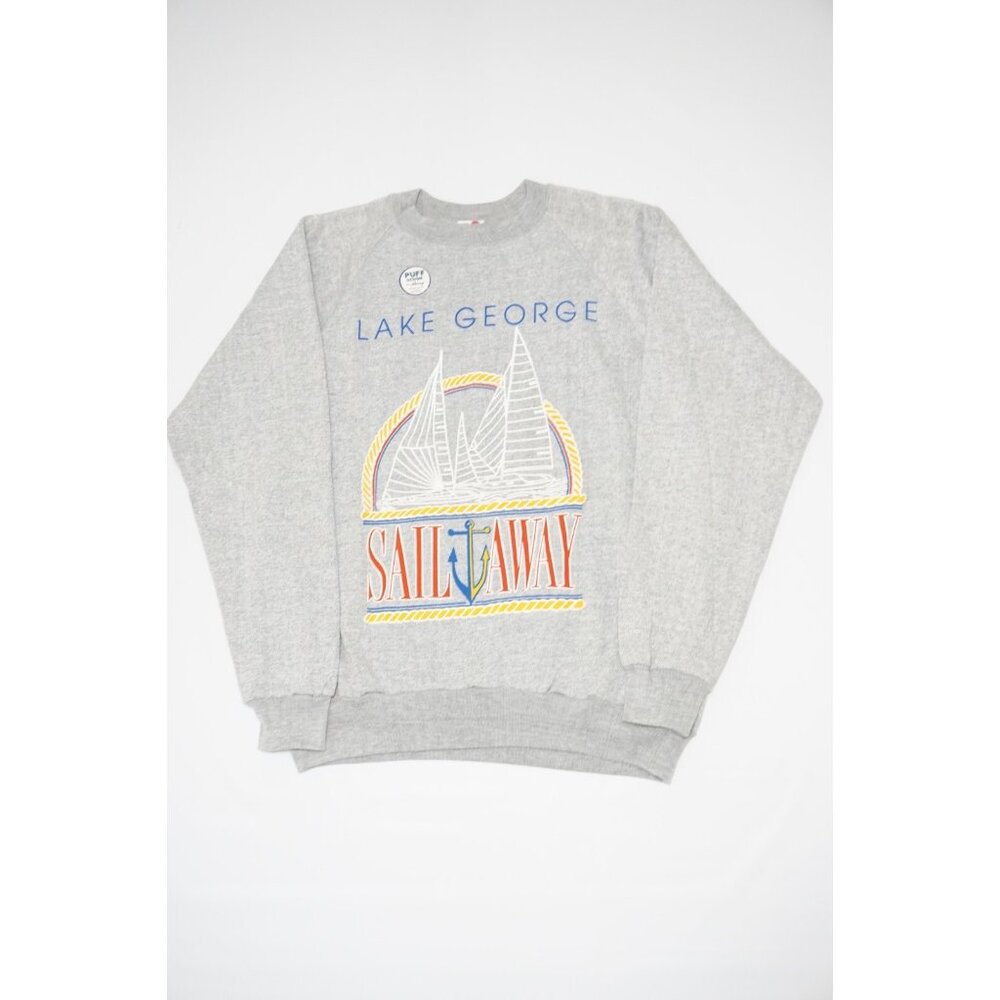 Sherry Puff Design Lake George Sail Away Crewneck VINTAGE Cotton Sweatshirt Sz L